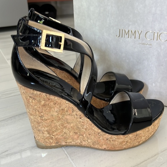 Jimmy Choo Patent Leather Black Wedges size 40.5 - Picture 8 of 9